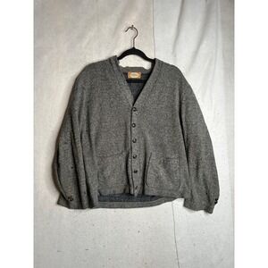Vintage Catalina Mens Gray Wool Tweed Cardigan Sweater V-Neck Button Front Sz M